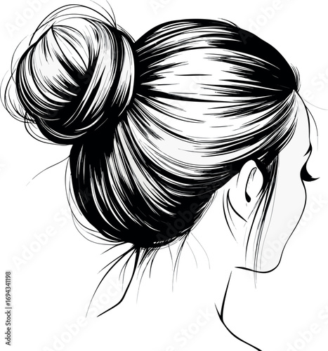 Black glamour silhouette vector illustration of a woman's face with long hair and stylish profile