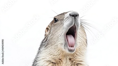 Wildlife photography shot of an animal's face with its mouth agape