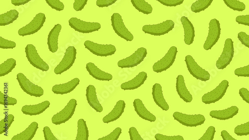 Green cucumber or pickle cartoon seamless pattern isolated on light green background