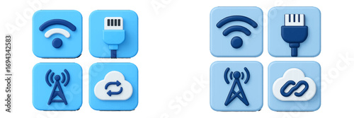 Modern digital connectivity and data transfer symbols for wireless, cable, cellular, and cloud synchronization