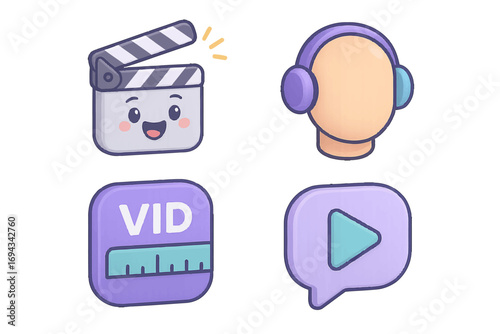 Video production, audio listening, and media content creation elements for digital design and online platforms