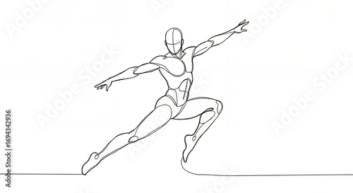 Human figure in dynamic pose line art for design and visualization