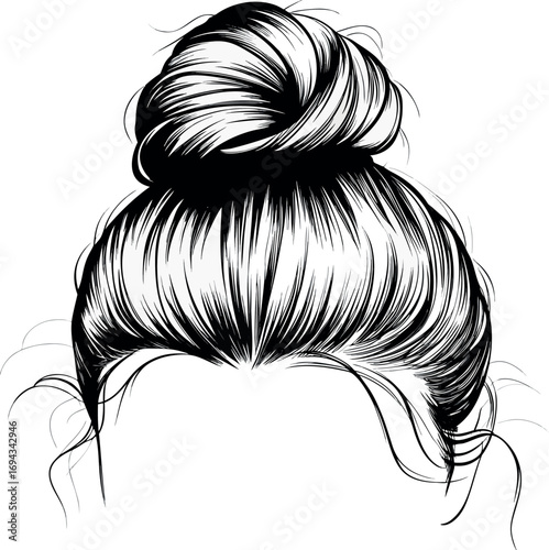 mascot drawing of a woman with a bun in her hair  