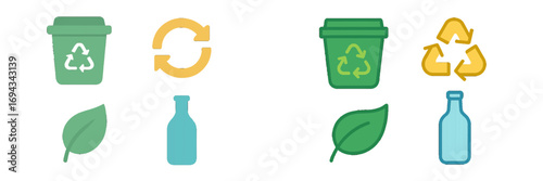 Modern collection of recycling and eco-friendly icons for environmental protection, waste management, and sustainable living concepts