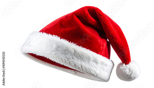 Santa Hat Hanging on Invisible Hook, Angled Side View, Transparent PNG