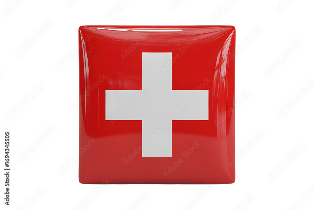 Obraz premium Patriotic Switzerland flag emblem with glossy finish celebrating Swiss culture and heritage, perfect for travel themes