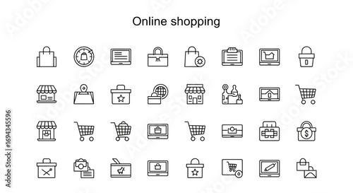 Online Shopping and E-commerce Line Icons - Vector Set