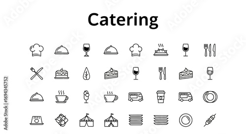 Catering and Event Food Service Line Icons - Vector Set