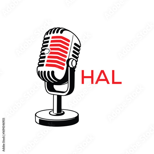 HAL Microphone Company logo. HAL Retro Mic logo design for entrepreneur and business. HAL Entertainment Branding best icon.
