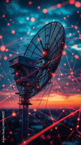 Satellite dish sunset network city communication