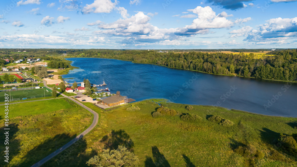 Obraz premium Aerial view of the Viljandi Lake in the centre of Estonia in the Baltic States