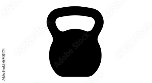 A black silhouette of a kettlebell weight, centered on a white background, showcasing fitness equipment.