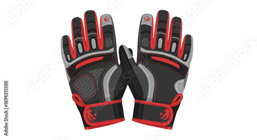 Pair of protective work gloves, featuring red and gray accents, displayed on a white background.