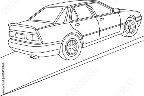 Hand drawn car outline illustration, automotive sketch design, modern vehicle line art, transport concept drawing