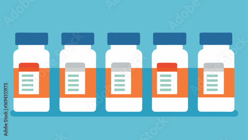 EasytoRead Labeling An image showing a line of medication bottles with easytoread large print labels illustrating how crucial it is for all customers to understand their