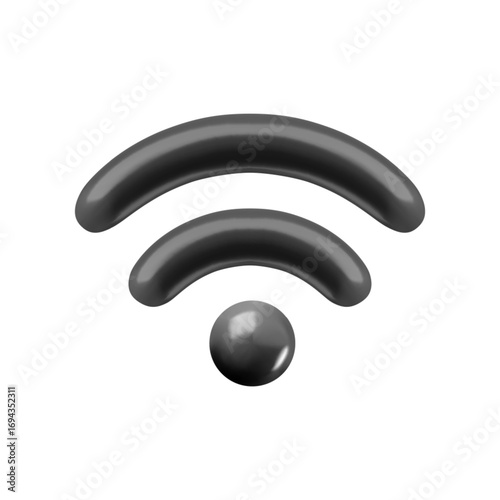 Vector cartoon 3d Wifi sign. 3d Render of black wireless internet signal icon. Plastic router waves network antenna symbol for infographic, web, app, Wi-Fi zone design, game.