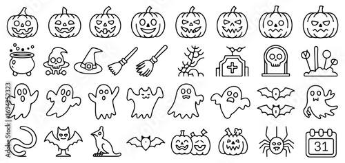 halloween line icon set editable stroke vector