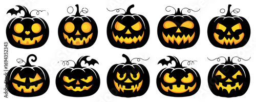 halloween pumpkin emoji set monster faces vector