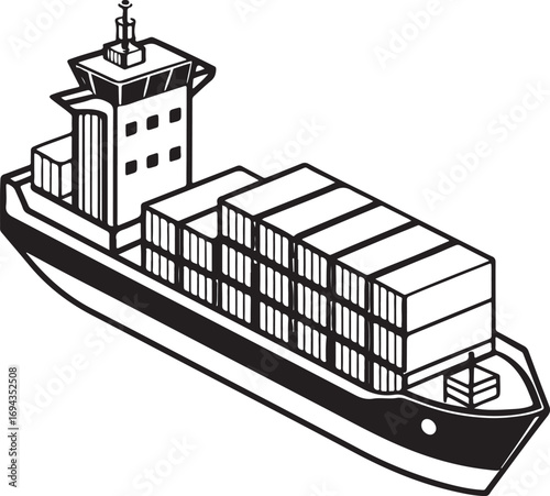 Container Ship and Lighthouse Illustration – Maritime Transport, Sea Navigation and Logistics Concept