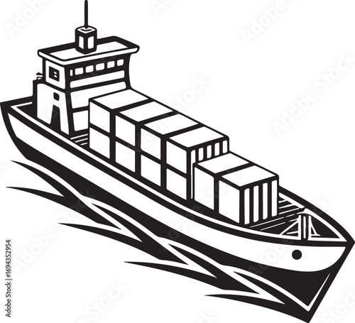 Container Ship and Lighthouse Illustration – Maritime Transport, Sea Navigation and Logistics Concept