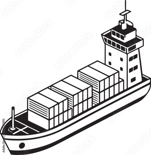 Container Ship and Lighthouse Illustration – Maritime Transport, Sea Navigation and Logistics Concept
