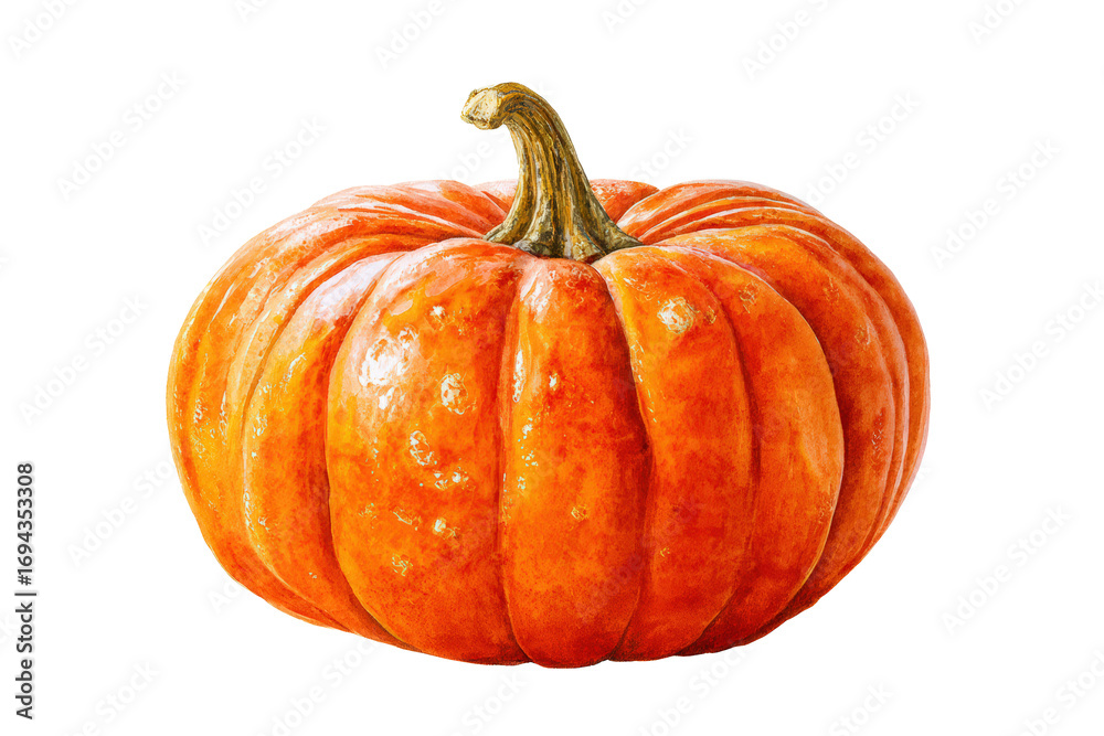 Obraz premium Watercolor halloween fresh orange pumpkin isolated on transparent background