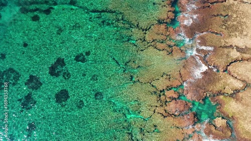 Aaerial view of the coastline and coral reefs