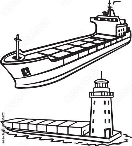 Car Ferry and Cargo Ship Illustration – Maritime Vehicle Transport and Ferry Boat Concept Art