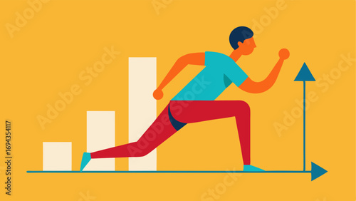 Exercise Progression A split image of the same person performing the same exercise over time with graphs that illustrate improvements in form and endurance.