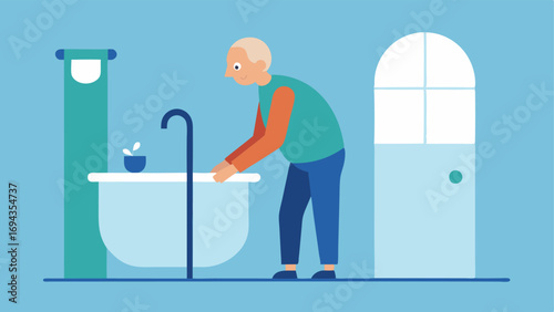 Bathroom Grab Bars An older man safely using grab bars while getting in and out of a bathtub emphasizing safety and security in daily routines.