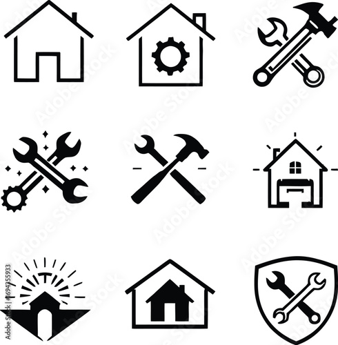 Home repair and maintenance services icons collection vector illustration design set isolated logo concept