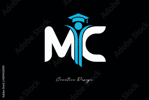 MC Creative Education monogram Logo Design Academic Graduation Symbol with Student Icon for Learning, Training & Professional Branding