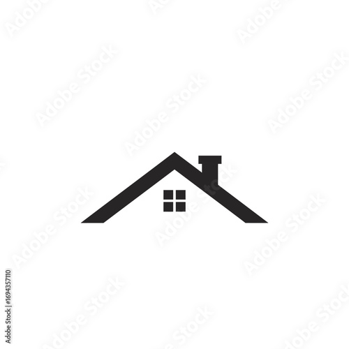 Minimalist roof icon with chimney and windows, a simple, clean design perfect for real estate, construction, or home improvement branding
