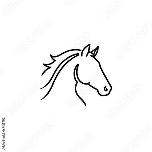 An elegant and minimalist line art illustration capturing the profile of a majestic horse's head, conveying a sense of freedom, strength, and natural beauty in a sleek, modern artistic style