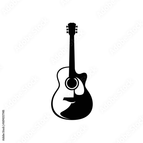 Silhouette of an Acoustic Guitar A Black and White Illustration for Music and Design