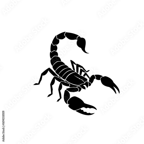 Black scorpion silhouette graphic, a symbol of danger and primal power, ideal for designs requiring strength and resilience