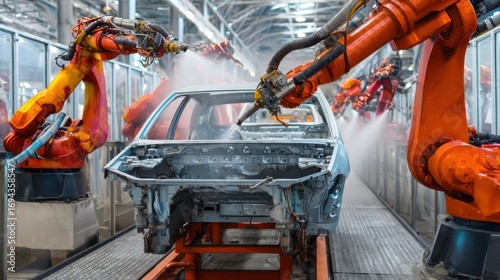 Wallpaper Mural Car Manufacturing: Robotic Arms, Automated Factory, Paint Spraying Torontodigital.ca