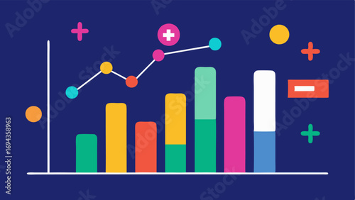 Data Visualization A vector image depicting a colorful bar chart and line graph representing a patients health data trends over time highlighting periods of improvement.