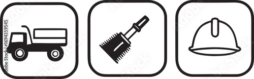 Set of three icons construction transportation and safety equipment symbols