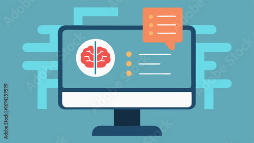 Diagnostic Scan Analysis An illustration of a computer screen displaying a detailed diagnostic scan with highlighted areas indicating potential health risks. An AI brain symbol