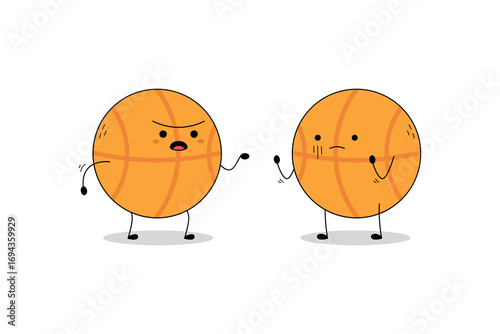 Cute basketball ball cartoon character arguing doodle