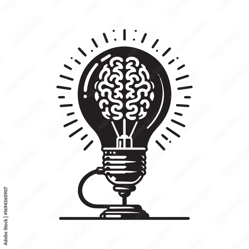 Obraz premium Brain Idea Lamp Logo – Smart Intelligence Light Bulb Vector Design