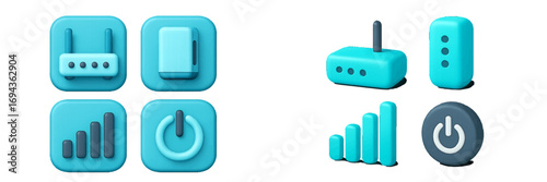 Modern 3D icons for network and power controls