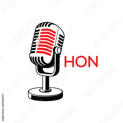 HON Microphone Company logo. HON Retro Mic logo design for entrepreneur and business. HON Entertainment Branding best icon.
