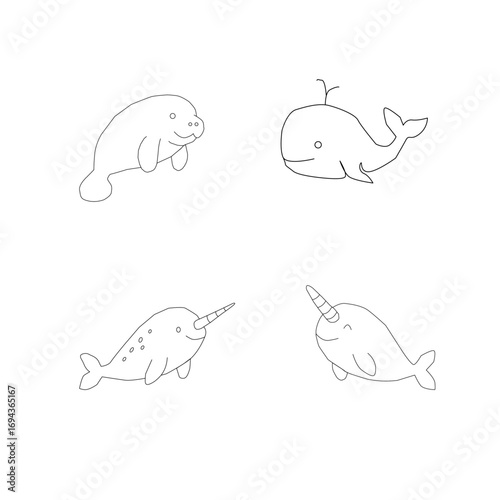 seamless pattern with sea animals. Seamless sea animals pattern. Cute ocean doodle set. Hand drawn marine creatures. Cartoon sea life vector. Aquatic animals illustration. Kawaii underwater bundle.
