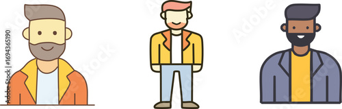Vector Diverse Modern Male Avatars & User Profiles - Set of Flat Design Cartoon Men with Beards