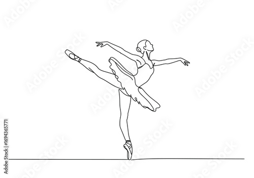 Elegant Ballerina Performing Ballet Dance in Continuous Line Art Style.
