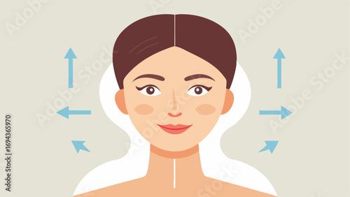 Cosmetic Benefits Illustration depicting facial skin layers before and after applying the primer with arrows indicating the filling of fine lines and pores.