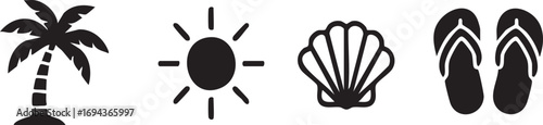Vector Summer Beach Vacation Icons Set - Tropical Holiday Symbols for Travel and Leisure