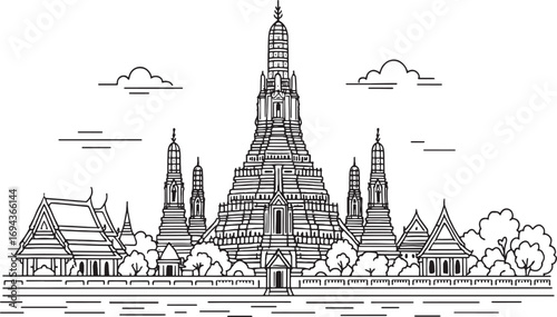 Wat Arun Temple linear vector